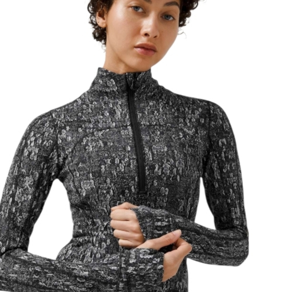 Lululemon Run Briskly 1/2 Zip Eventide Jacquard Black Alpine White Long Sleeve